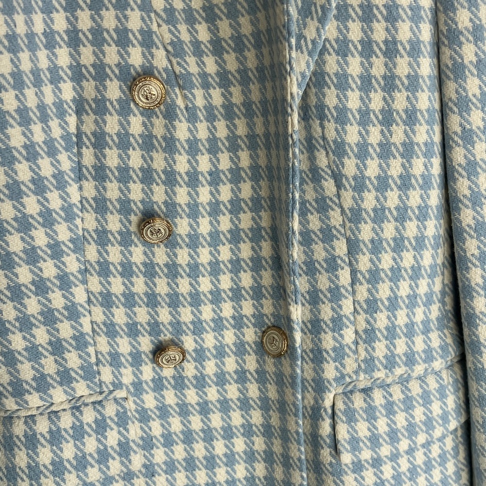ZARA Houndstooth Double-Breasted Blazer Baby Blue ASO Princess Kate Size Small - Picture 5 of 11